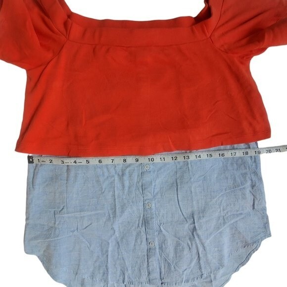 Postmark Anthro Drew Off the Shoulder Layered Reddish Orange Denim Top Size S - Picture 8 of 13